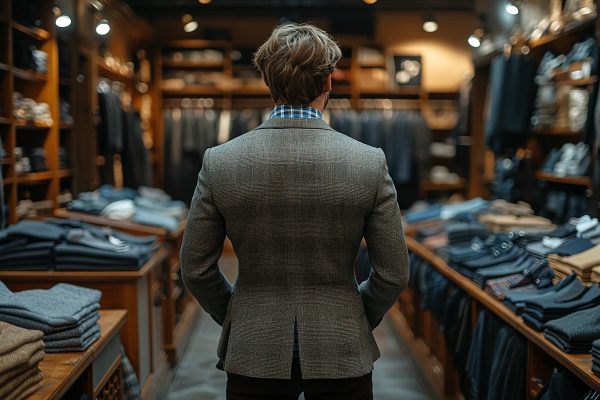 man stands front suit jacket