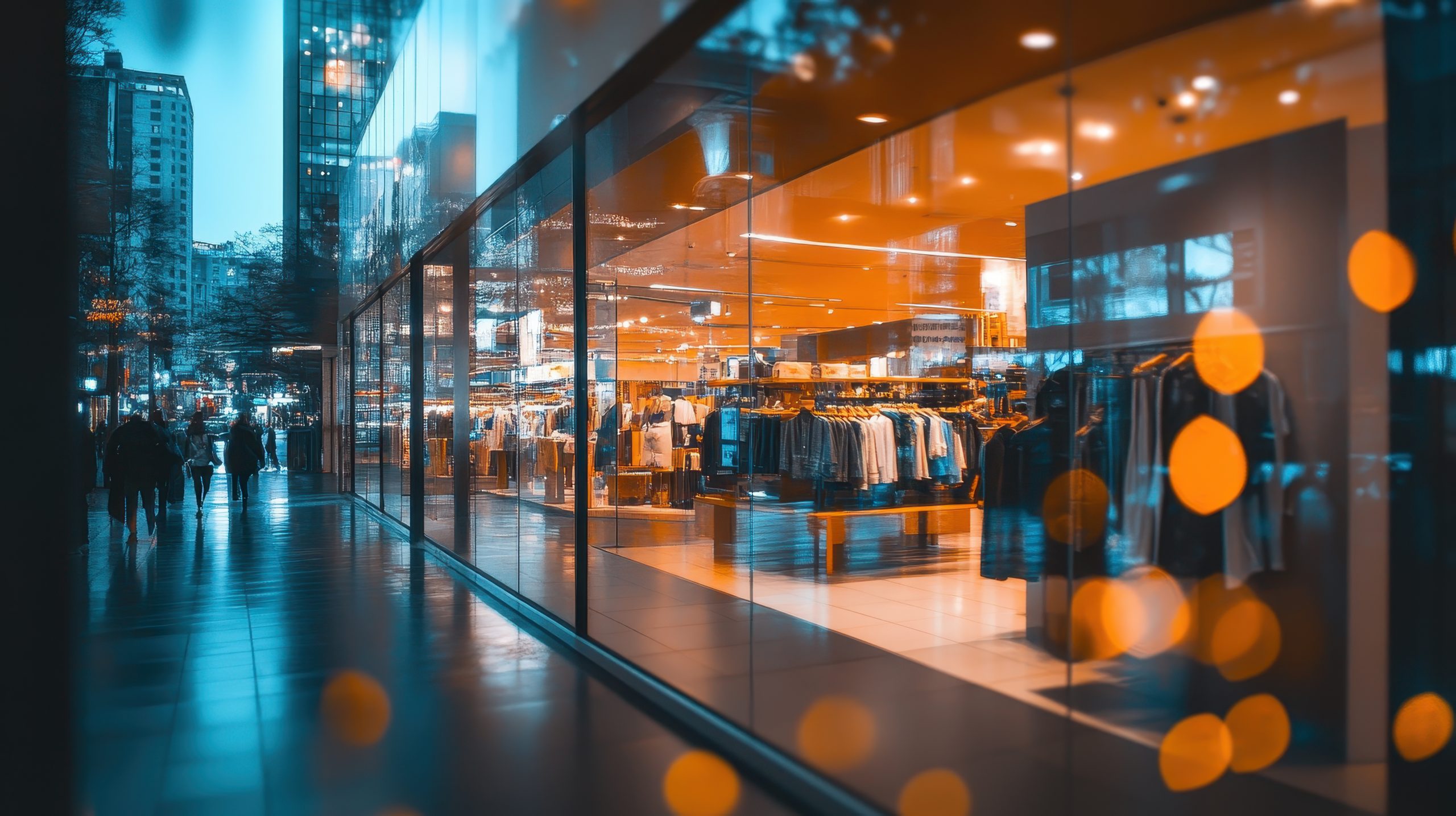 A Vibrant Storefront Showcasing Clothing in a Modern Urban Setti scaled